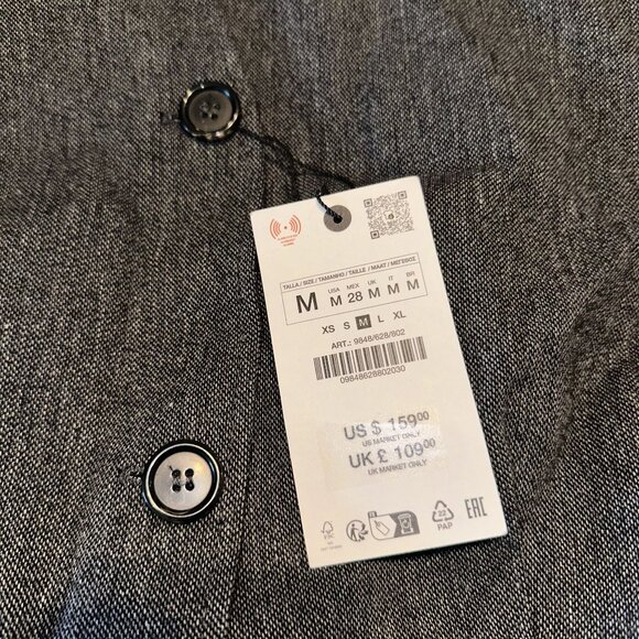 NWT Zara V Neck Linen Wool Blend Button Up Blazer Gray Womens Medium - Picture 4 of 10